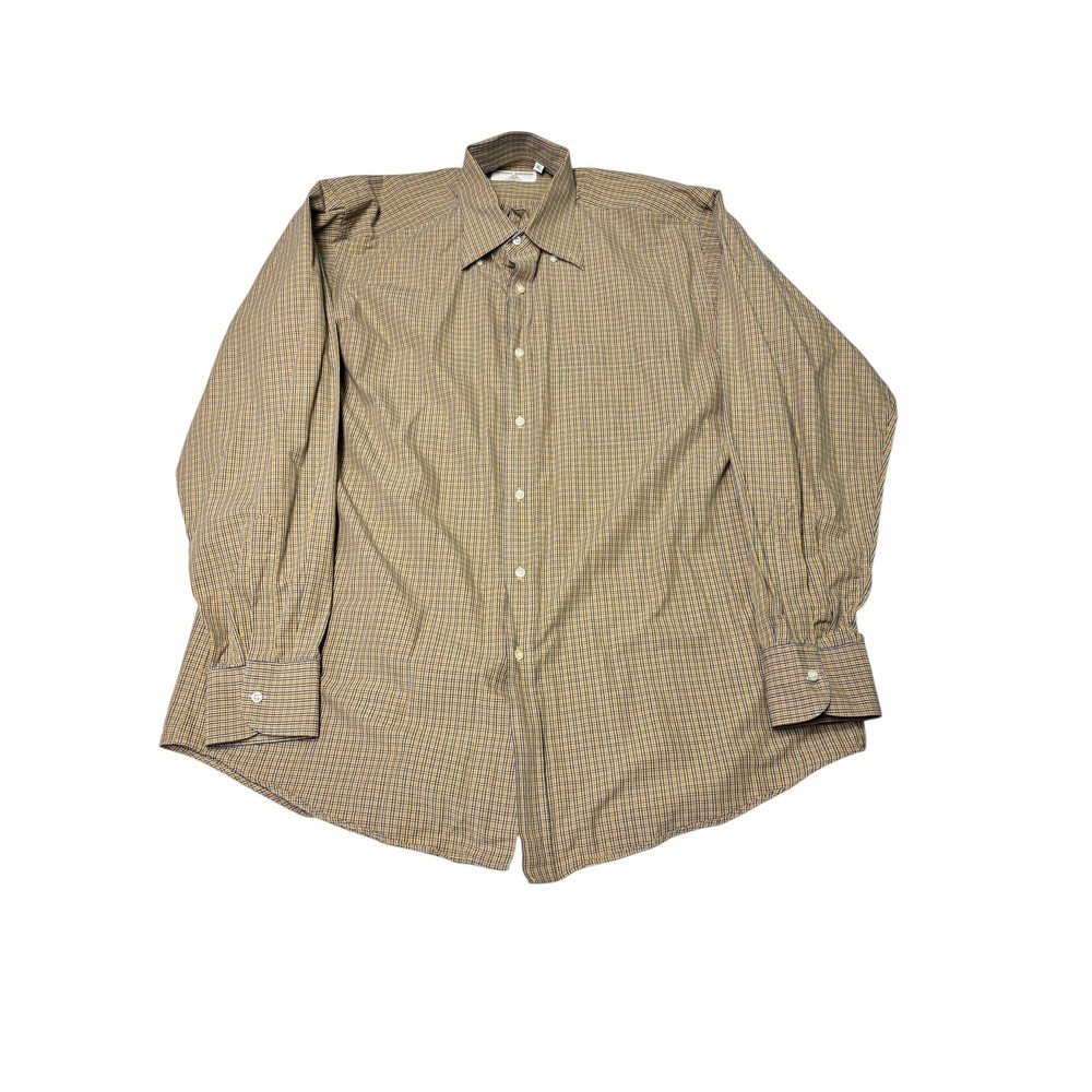 Luciano Barbera Mens XL Plaid Button Down Shirt Made in Italy Cotton Long Sleeve